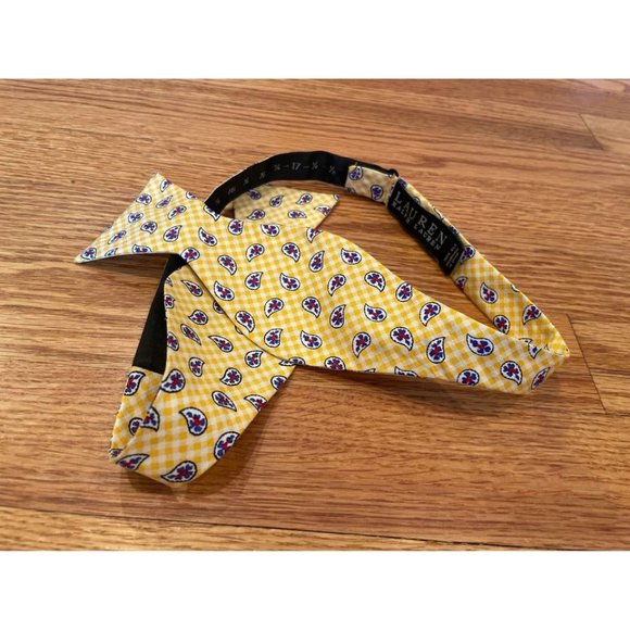 Lauren Ralph Lauren 100% silk Bow Tie Yellow Paisley - Picture 1 of 3